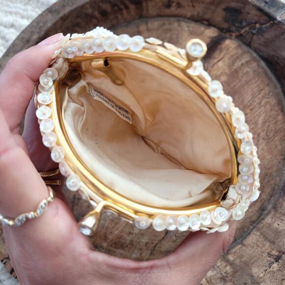 Vintage Mini Beaded Sequins Coin Purse Pouch Cream White Ivory - Picture 3 of 4